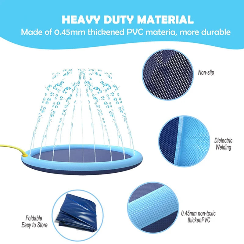 Dog Water Play Mat – PVC Splash Pad for Outdoor Summer Cooling Fun